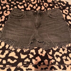 Zara Black Frayed Hem Denim Shorts